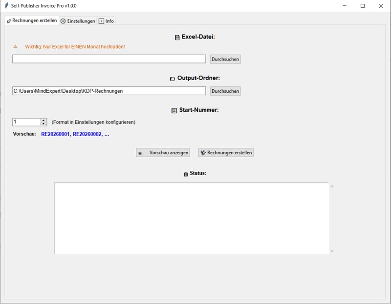 Excel Import - PublisherInvoice Hauptfenster